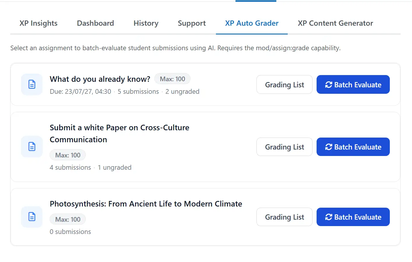 XP Grader for Moodle LMS XP Grader for Moodle LMS